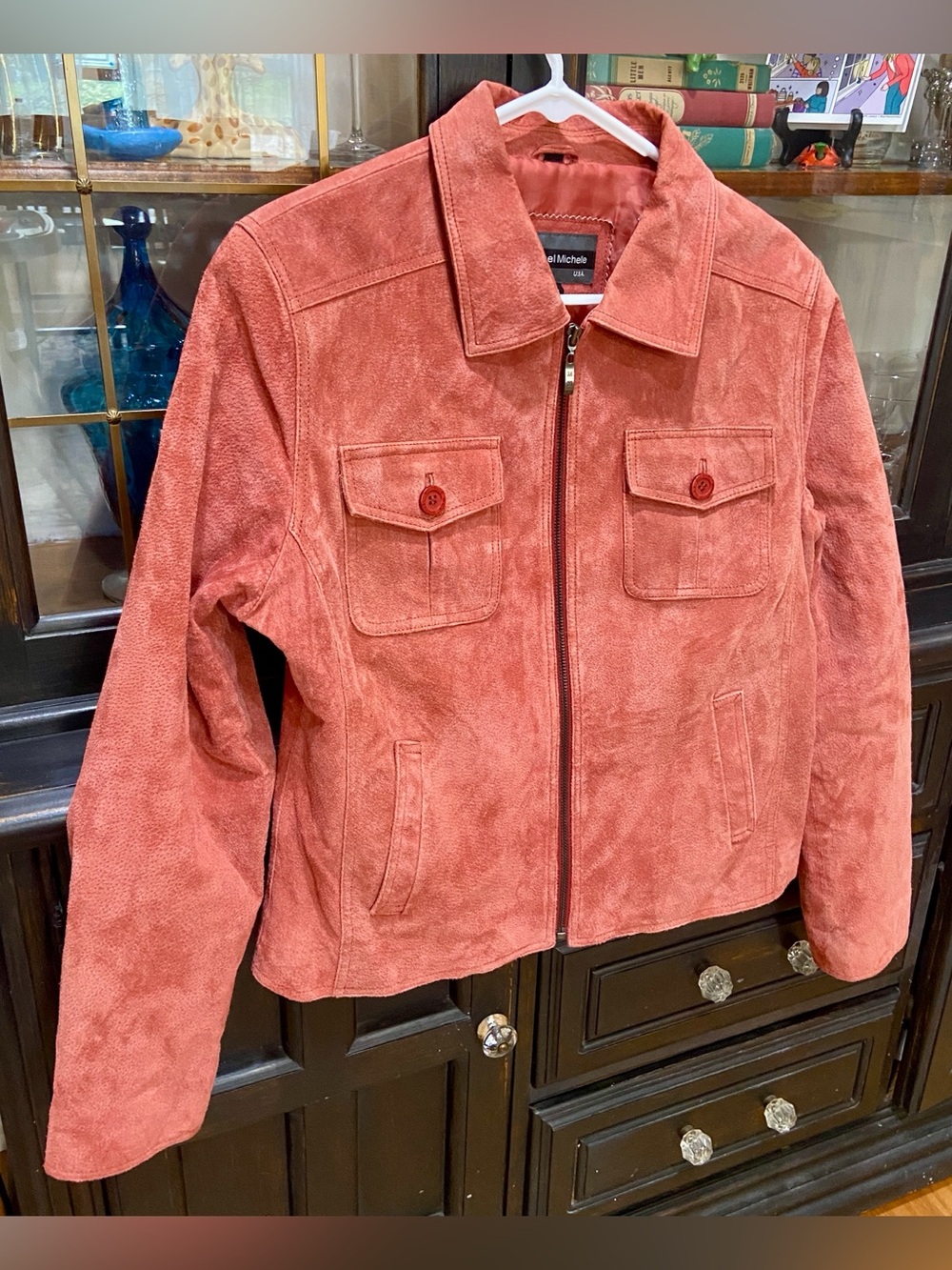Vintage Michael Michelle USA Genuine Suede Jacket Zip Front - Coral